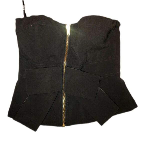 Small black forever 21 bustier with bow and gold zipper in front - Picture 1 of 4